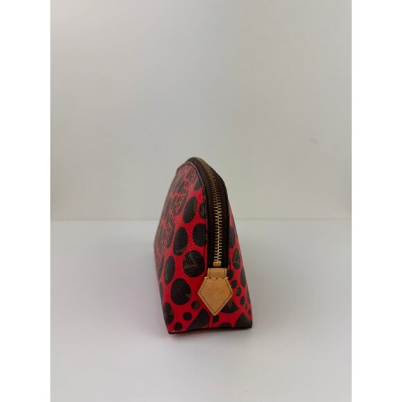 LOUIS VUITTON Kusama Red Black Cosmetic Pouch Leather Infinity Dots Inner Pocket - Picture 3 of 16